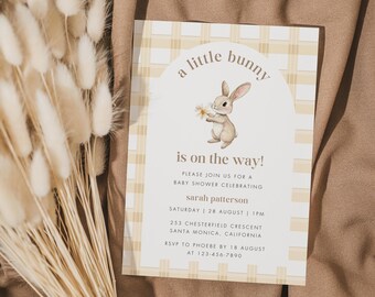 Editable Bunny Rabbit Baby Shower Invitation, Rustic Bunny Watercolor Easter Invite, Gender Neutral Baby Shower Invite, Spring Baby Shower