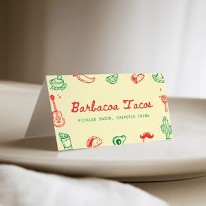 Étiquettes modifiables pour aliments Fiesta, cartes tente mexicaine, carte buffet imprimable, décoration de fête Cinco De Mayo, tentes de cuisine mexicaine, tacos d&#39;anniversaire A04