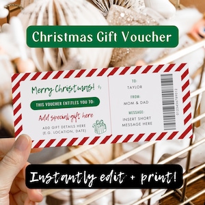 Editable Christmas Gift Voucher, Printable Christmas Ticket Template, Santa Gift Certificate, Last Minute Holiday Gift Coupon, Xmas Voucher