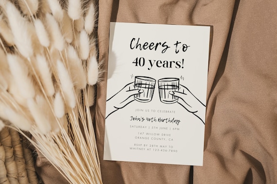 Editable 40th Birthday Invitation Template, Male Forty Birthday Invite, Scribble Hand Drawn 40th Party Invite, Any Age, Cocktail Birthday