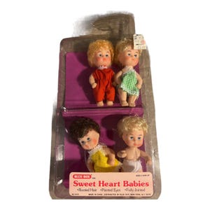 Vintage 4 Dolls LOT " Blue Box Sweet Heart Babies  4" Tall  Small  Baby dolls