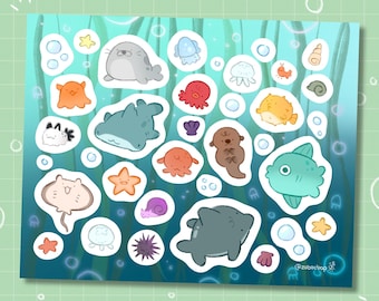 schattige zeedieren | Holografisch vinylstickervel