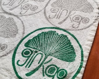 Ginkgo Biloba Leaf Hand Printed Cotton Tea Towel Kitchen Gift