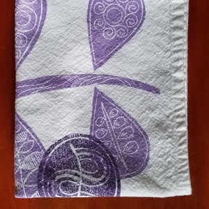 Purple Plant Hand Printed Cotton Tea Towel Gift for Kitchen image 3