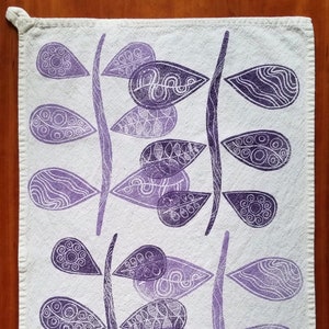 Purple Plant Hand Printed Cotton Tea Towel Gift for Kitchen image 2