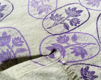 Purple Crocus Block Print Cotton Tea Towel Spring Flowers Gift