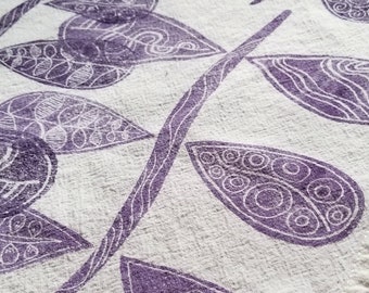 Purple Plant Hand Printed Cotton Tea Towel Gift for Kitchen