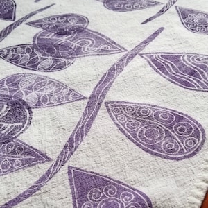 Purple Plant Hand Printed Cotton Tea Towel Gift for Kitchen image 1