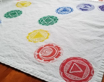 Rainbow Chakra Hand Printed Cotton Tea Towel Gift for Inspiration