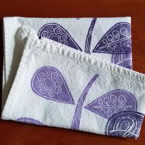 Purple Plant Hand Printed Cotton Tea Towel Gift for Kitchen image 4