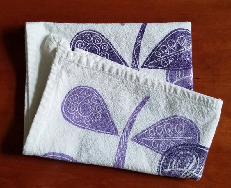 Purple Plant Hand Printed Cotton Tea Towel Gift for Kitchen image 4