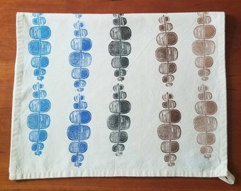 Sky Elementals Hand Printed Cotton Tea Towel in Blue to Brown Ombre