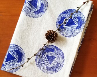 Third Eye Chakra - Ajna Hand Printed Cotton Tea Towel in Indigo