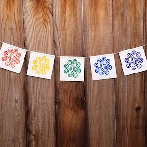 Seed-Swirl Rainbow Banner - Hand Carved Block Print Design - Unique Gift