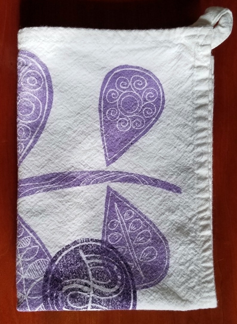 Purple Plant Hand Printed Cotton Tea Towel Gift for Kitchen image 3