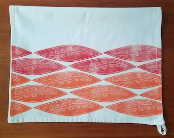 Flow of Nature Hand Printed Cotton Tea Towel - orange and red