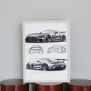 Mercedes Poster | Mercedes Black Series | Printable | Digital Download | Black and White Mercedes Wall Art | Luxury Car Art | Automotive art