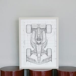 F1 Race Car Print | Printable Wall Art | Grand Prix | F1 Car Silhouette Sketch | Top Down View | One Line Sketch | Room Decor