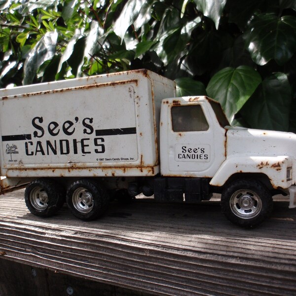 White Vintage Distressed Metal See's Candies Truck DECOR Indie 1980s epsteam Gift