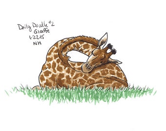 Sleeping Baby Giraffe Art Print - No.2 Giraffe