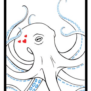 Octopus Drawing with Hearts - 03