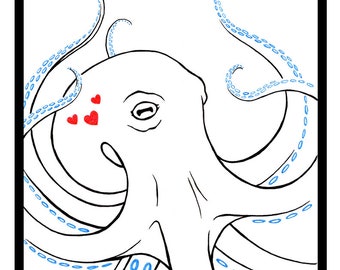 Octopustekening met harten - 03