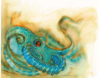 Lámina artística Pulpo azul