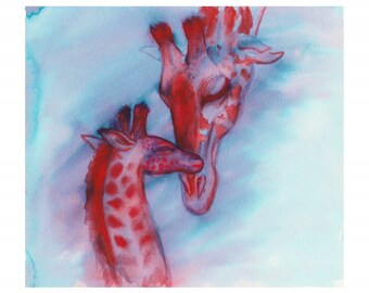 Mom and Baby Giraffe Art Print