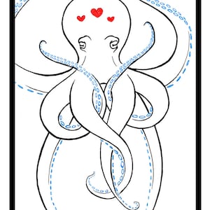 Octopus Drawing with Hearts - 01