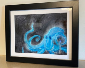 Blauwe Octopus Artwork - Kirameki - aquarel