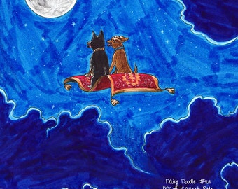 Dogs on Magic Carpet Original Art Print - No.161 Magic Carpet Ride