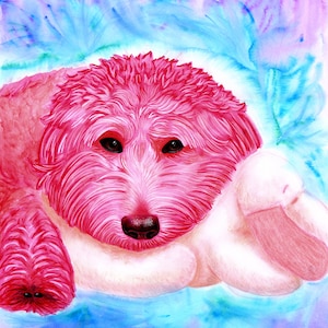 Labradoodle Art - A fun pink dog portrait