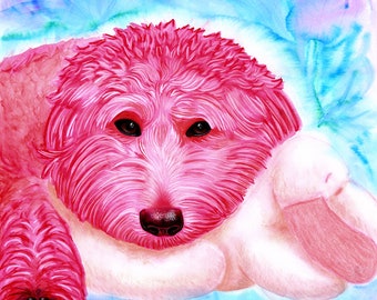 Labradoodle Art - A fun pink dog portrait