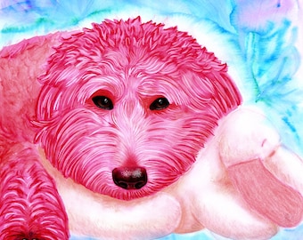 Labradoodle Art - Een leuk roze hondenportret