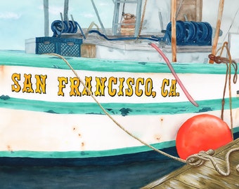 San Francisco-boot: aquarel en kunstafdruk