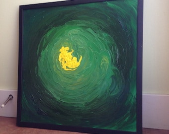 Original Green Abstract Painting, Framed - Untitled