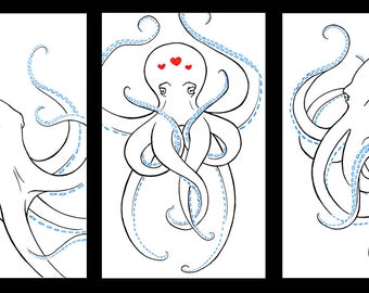 Octopustekening met hartjes: alle drie