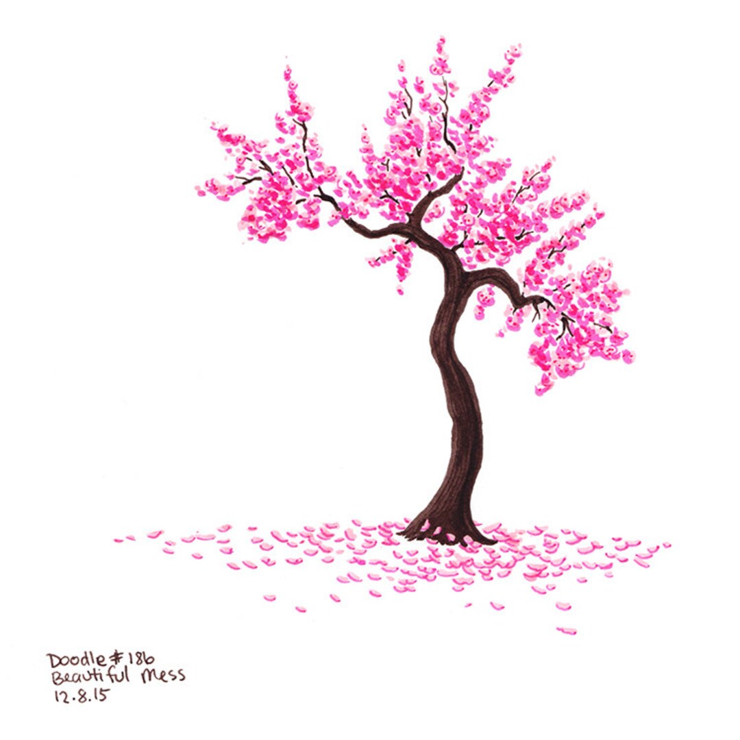 Red Cherry Blossom Tree Drawing
