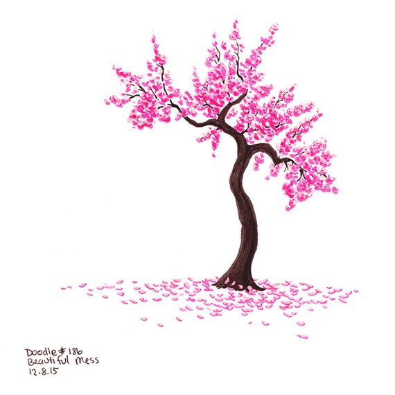 Watercolor sketch of blue cherry tree in blossom - Stock Illustration  [69470032] - PIXTA