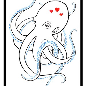Octopus Drawing with Hearts - 02