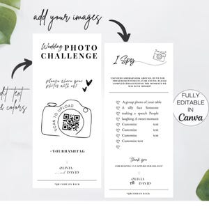 I Spy Wedding Game Template, Photo Hunt Card Scavenger Hunt Wedding Photo Game Reception, canva camera qr, Capture the love printable