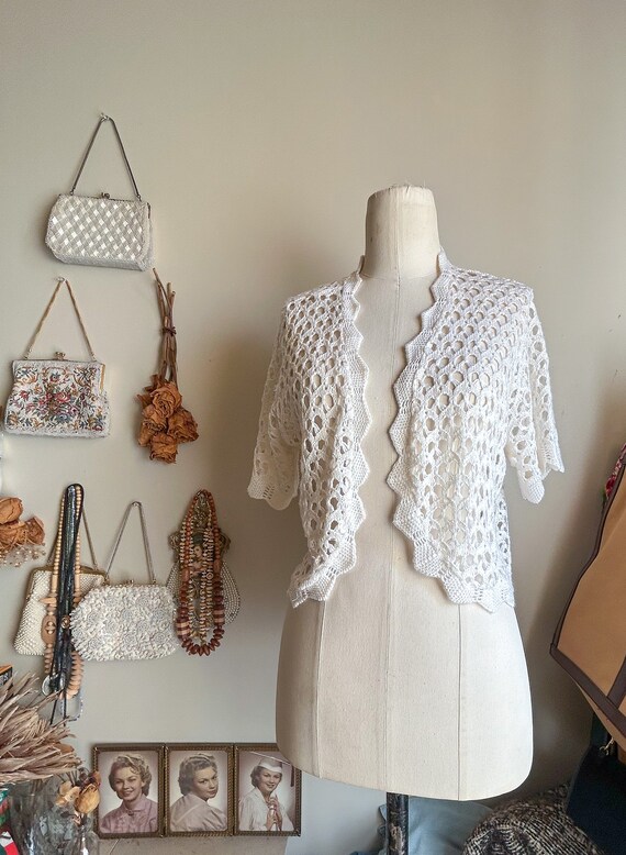 Sweet Vintage 80s 90s White Ivory Crochet Lace Gr… - image 5