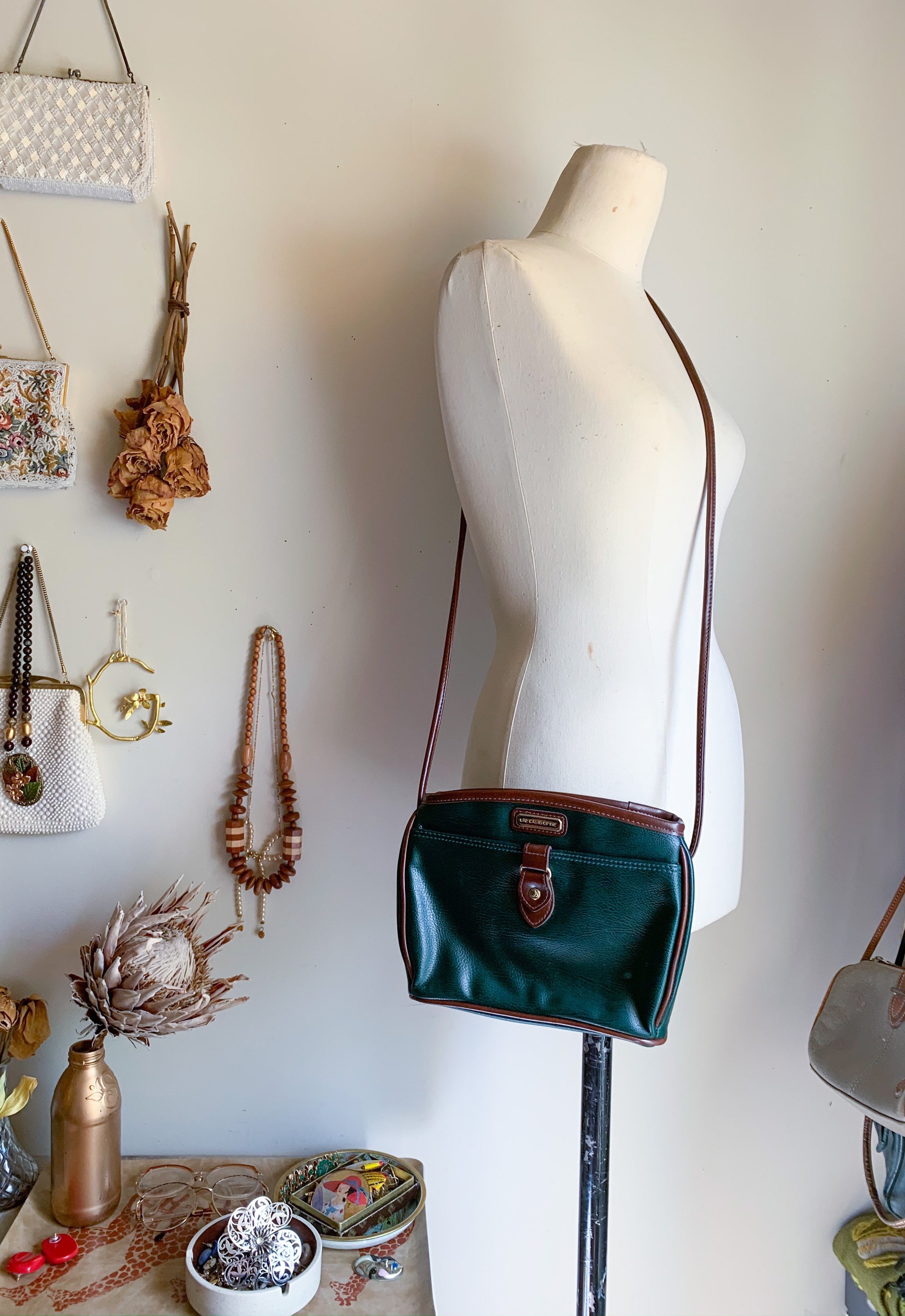 Cool Vintage 80s 90s Liz Claiborne Green Faux Leather