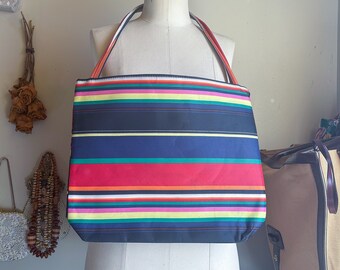 Nice Vintage 90s Deadstock Multi Colorful Stripe Nylon Shoulder Tote Bag