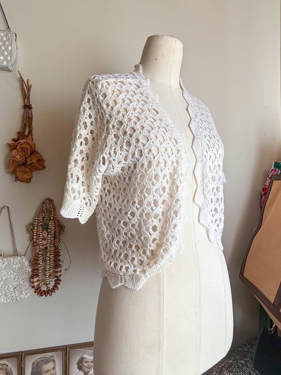 Sweet Vintage 80s 90s White Ivory Crochet Lace Gr… - image 2