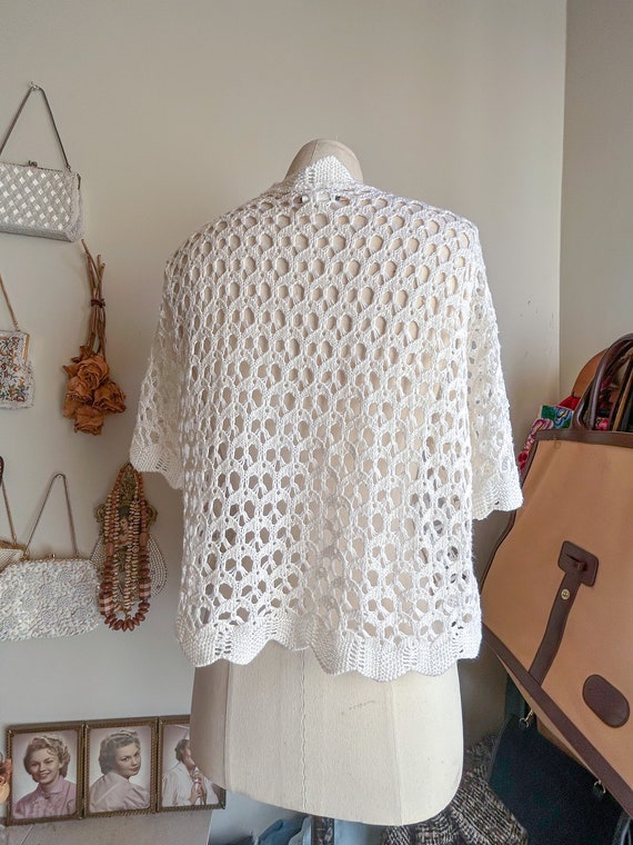 Sweet Vintage 80s 90s White Ivory Crochet Lace Gr… - image 8