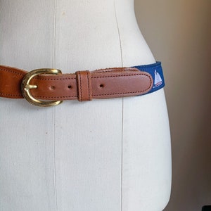 Cool Vintage 70s 80s Navy Sailboat Nautical Leather Preston Preppy Belt