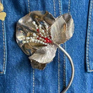 Unique Vintage 70s 80s Sterling Silver 925 Large Flower Floral Boho Prairie Hippie Statement Jewelry Pin Brooch