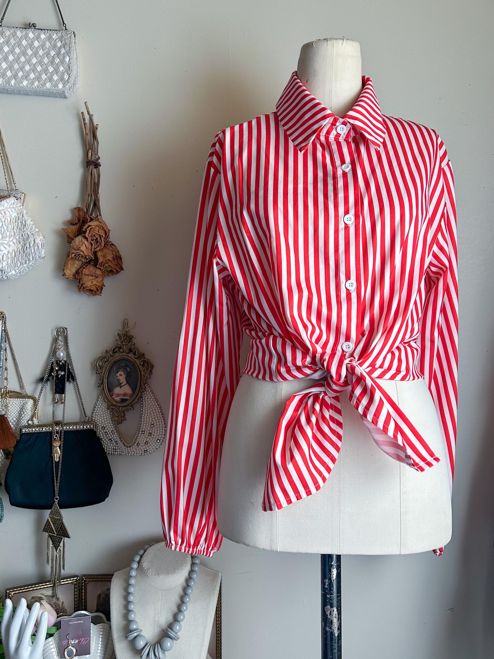 Vintage 90s 00s Bold Red White Stripe Button Down Shirt