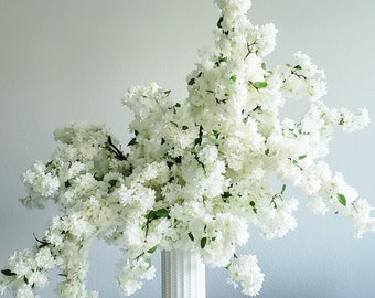 Ramo de flor de cerejeira artificial de 39&quot; em branco creme, flores artificiais de primavera, peça central faça você mesmo |Florais |Casamento|Decorações para casa |Presentes para ela